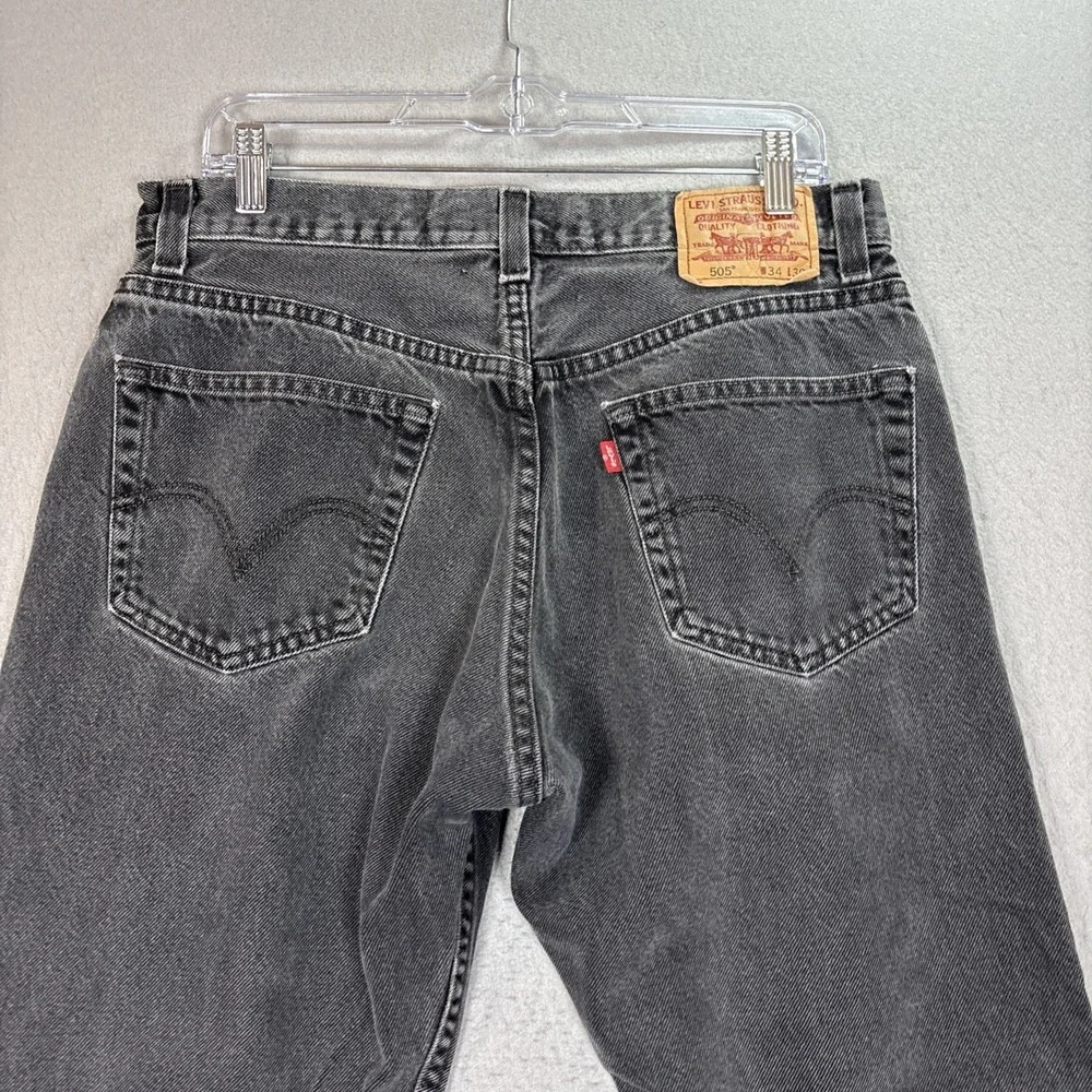 Levis 505 Regular Fit Jeans Mens 34x30 Black Denim Straight Leg Pants